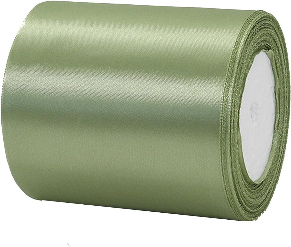 23m cadeaulint saliegroen breed, satijnen lint 10 cm breed, cadeau strik XXL, breed lint saliegroen, gigantische cadeaustrik, cadeaustrik auto xxl voor het verpakken van kerstcadeaus