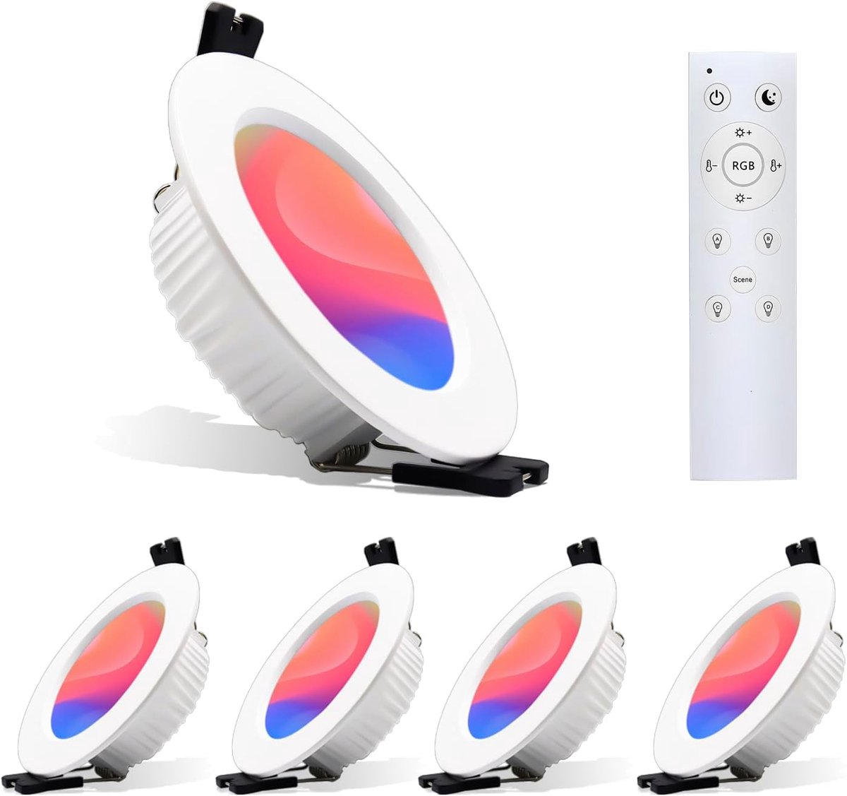 inbouwspot RGB+3000-6000K met afstandsbediening Dimbaar 7W Slimme APP-bediening,IR Controller Inbouwlamp Plafondspots Downlight, set van 4