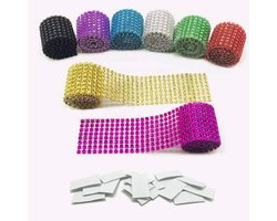 8 Colors 8 Row Acrylic Rhinestone Diamond Ribbon with Self Adhesive Hook and Loop Tape for Wedding Cakes, Birthday Decorations and Crafts Projects by Allazone
