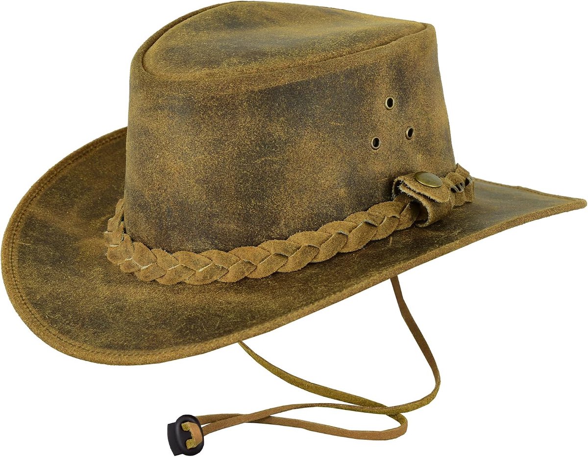 Cowboyhoeden voor heren - gevlochten westerse Aussie-stijl brede rand vintage outback hoeden met kinkoord