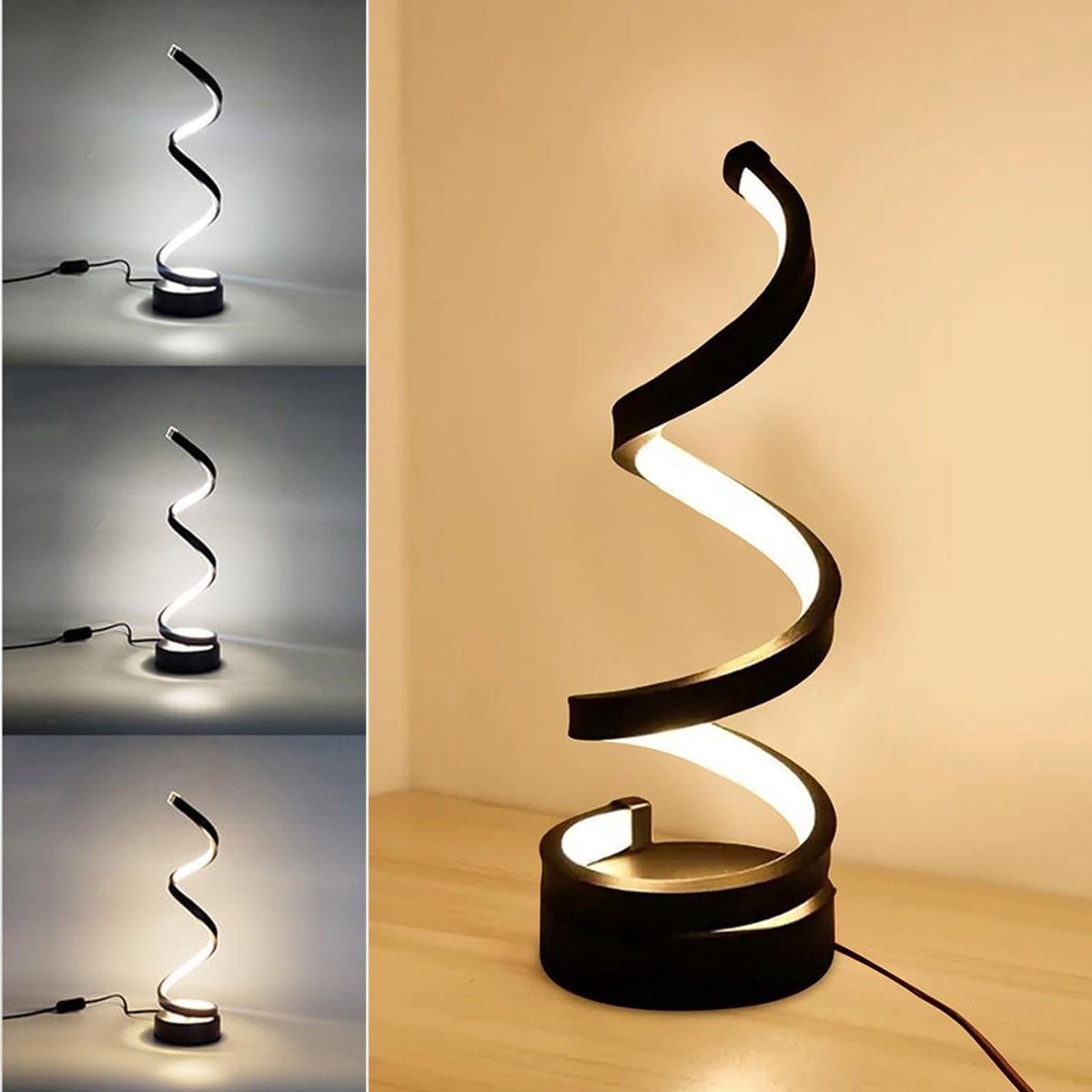 Spiraalvormige LED-Tafellamp - USB-Bureaulamp Met Dimfunctie - Nachtlampje - 3 Kleurtemperaturen Traploos Dimmen
