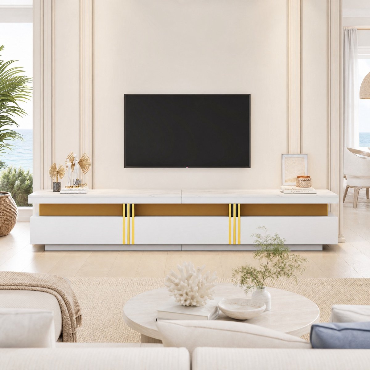 COVREO TV meubel 200 x 40 x 42 cm wit, spaanplaat met 3 lades