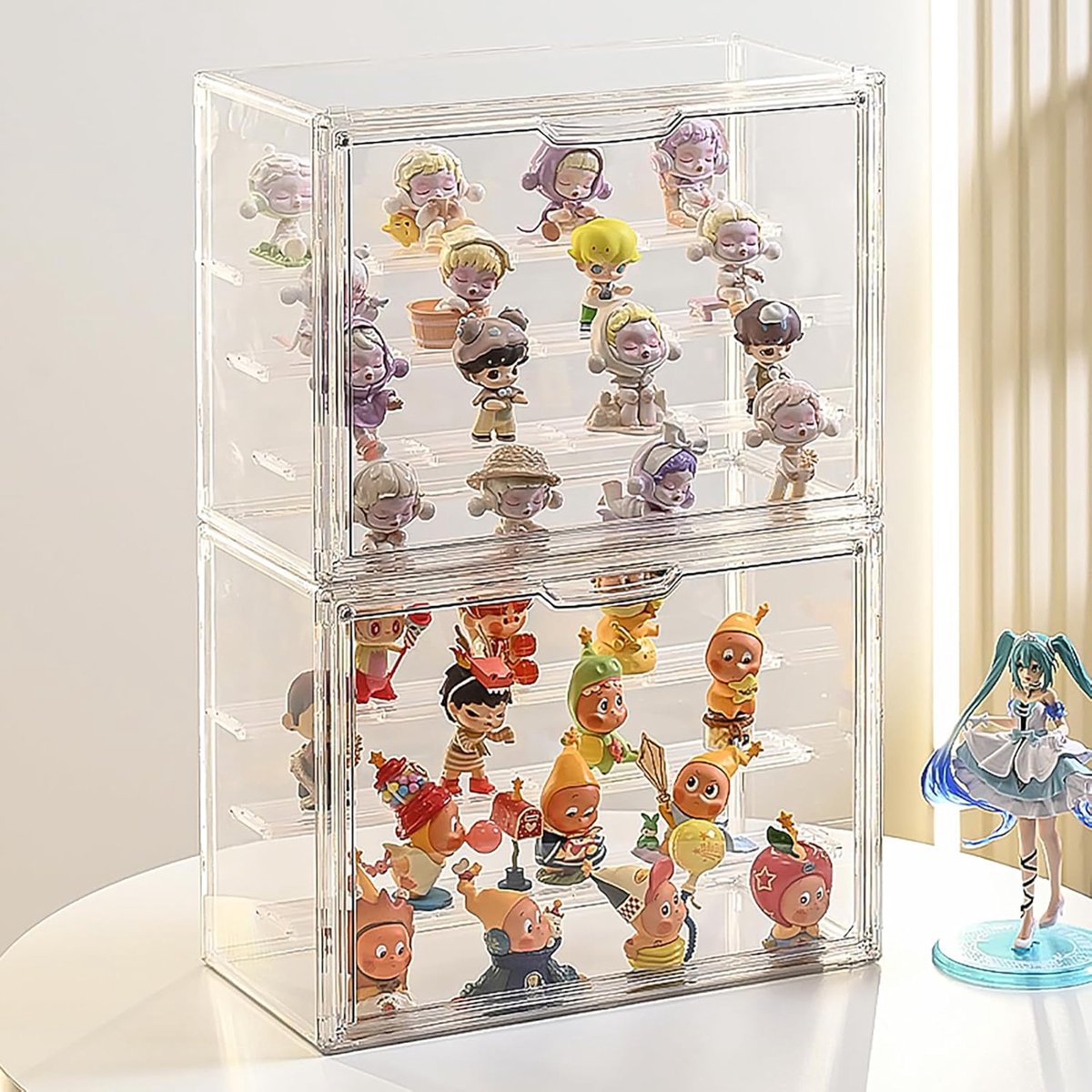 vitrine, transparante opbergdoos, afneembare vitrine, stofvitrine, magnetische deur, doe-het-zelf montage, voor modellen en figuren (36 × 27 × 17,7 cm, 3)