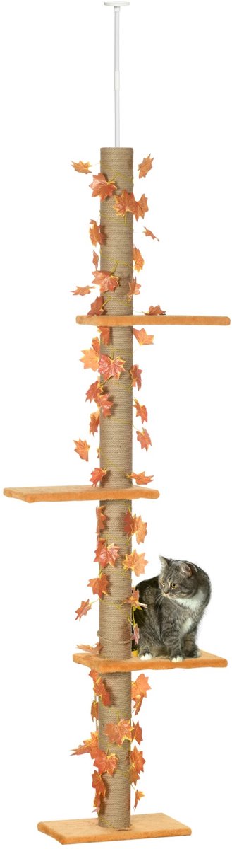 Atlasyx krabpaal - Krabpaal - Katten krabpaal - Kattenboom - Kattenmeubel - Hoge krabpaal - 202-242 cm verstelbaar - Oranje design