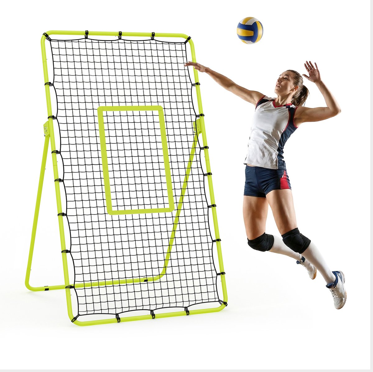Triumpunpre Volleybal reboundnet, 2,1 * 1,2 m, stalen frame, PE-net, verstelbaar volleybalnet voor buiten, draagbaar opvouwbaar volleybaltrainingsnet voor binnen- en buitengebruik