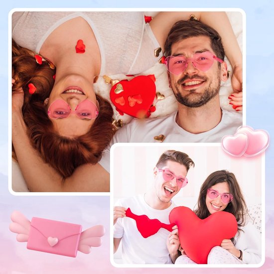 10 Stks Roze Hart Bril Randloze Hart Zonnebril Gekleurde Liefde Party Bril Multipack Transparante Kleurrijke Mode Funky Eyewear voor Vrouwen Mannen — afbeelding 2