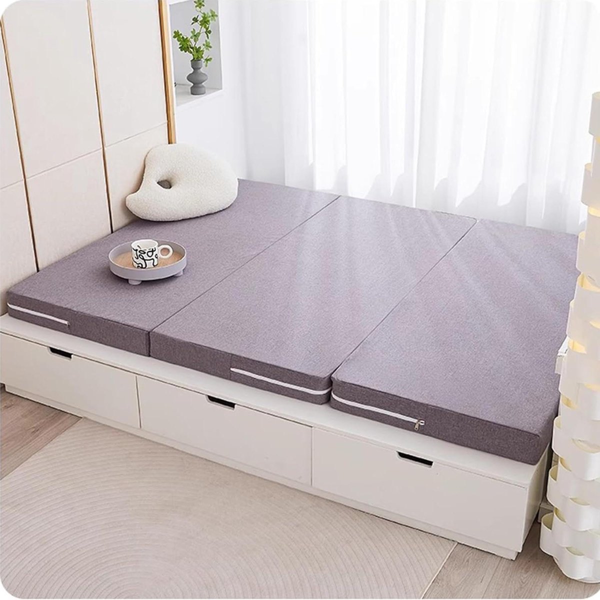 Opvouwbare Matras - Vloermatras Gastenbed - Comfortabel Slapen - Machinewasbare Hoes - 200 x 90 x 10 cm - Grijs