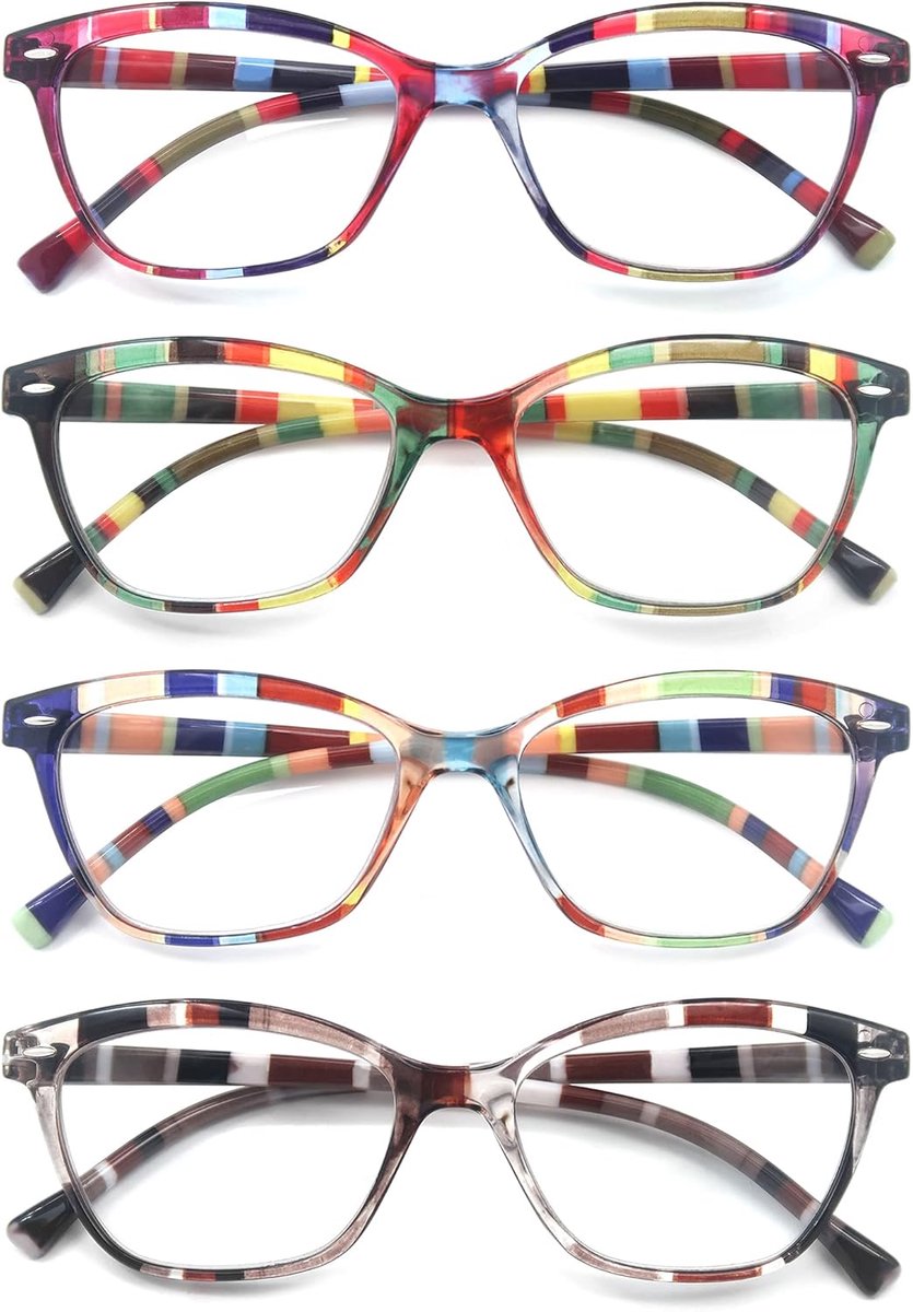 Vrouwen Leesbril 4 Pack Cateye Readers,Mooie Kleur Dames Cat Eye Bril voor Lezen Lichtweigth Brillen Flexibele Lente Scharnier Goed Draag Kijk Jonger