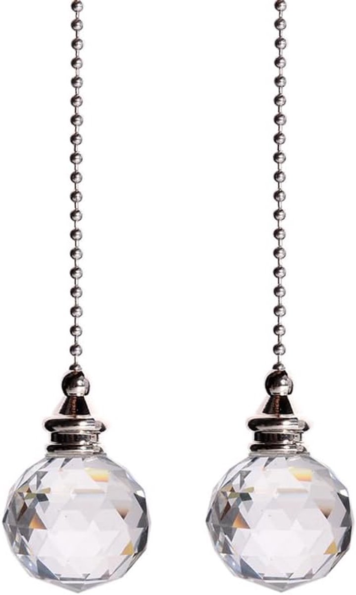 Doorzichtig, 2 stuks kristallen bol licht trekkoord, doorzichtige verlengketting voor plafondventilatoren, 30 mm lange trekkettingconnector, voor badkamer en toilet licht