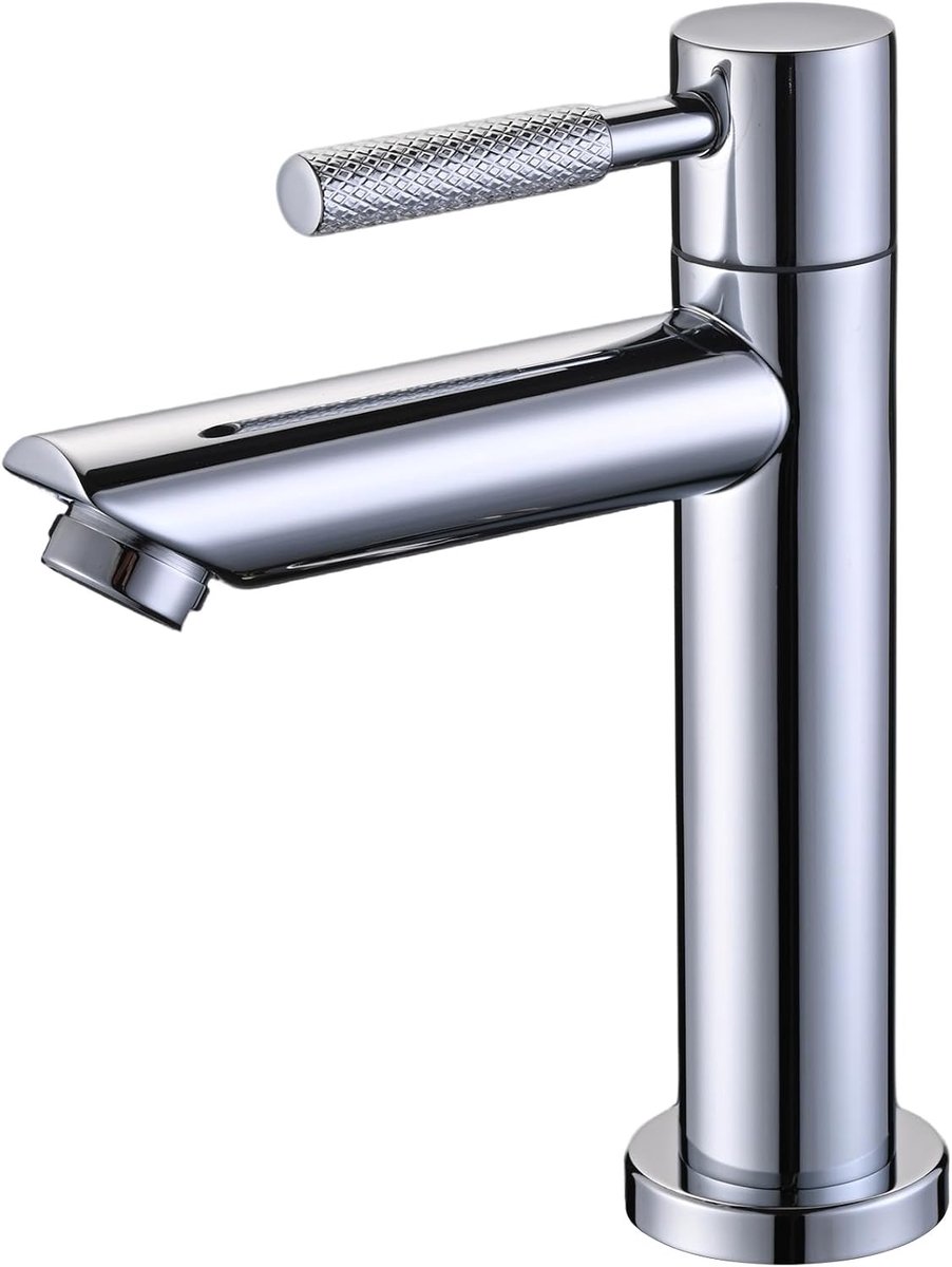 Kraan badkamer koud water kraan van 304 roestvrij staal chroom voor gasten toilet | Verchroomd, enkele hendelkraan, alleen koud water, incl. 50 cm aansluitslangen, ideaal voor klei
