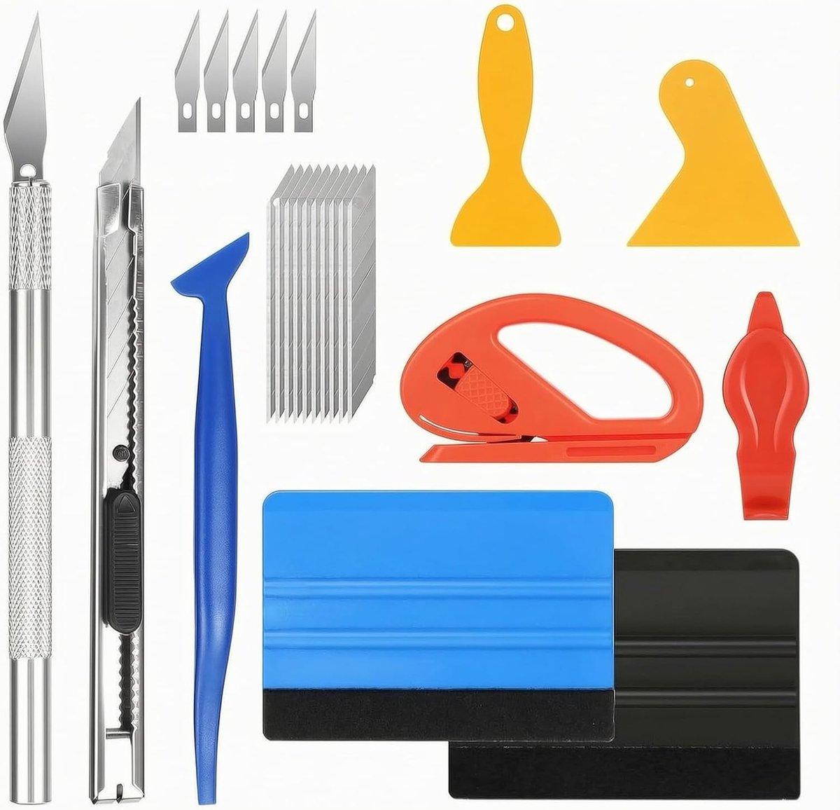10 stuks folie-rakelset voor auto tintfolie en autowrapping, incl. 2 rakel voor folie, precisiemes, cutter met 10 messen, 2 schepen, foliegereedschap en behanggereedschap