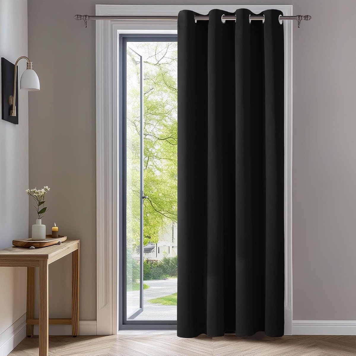 KZQ Verduisterend Gordijn Zwart 140x220 cm 1 Stuk Thermisch Isolerend Geluidsreducerend Kant-en-klaar met Ringen Modern Design voor Slaapkamer en Woonkamer
