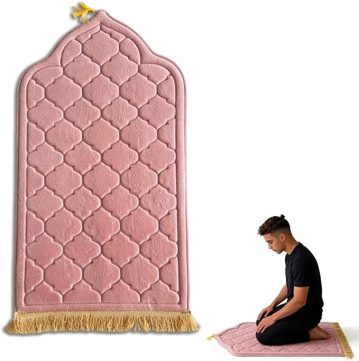 Gewatteerd Turkse Stijl Zacht En Dik Voor Ramadan Cadeau Umrah Tesbih Islam Draagbaar Namazlik 65 X 110 Cm Roze