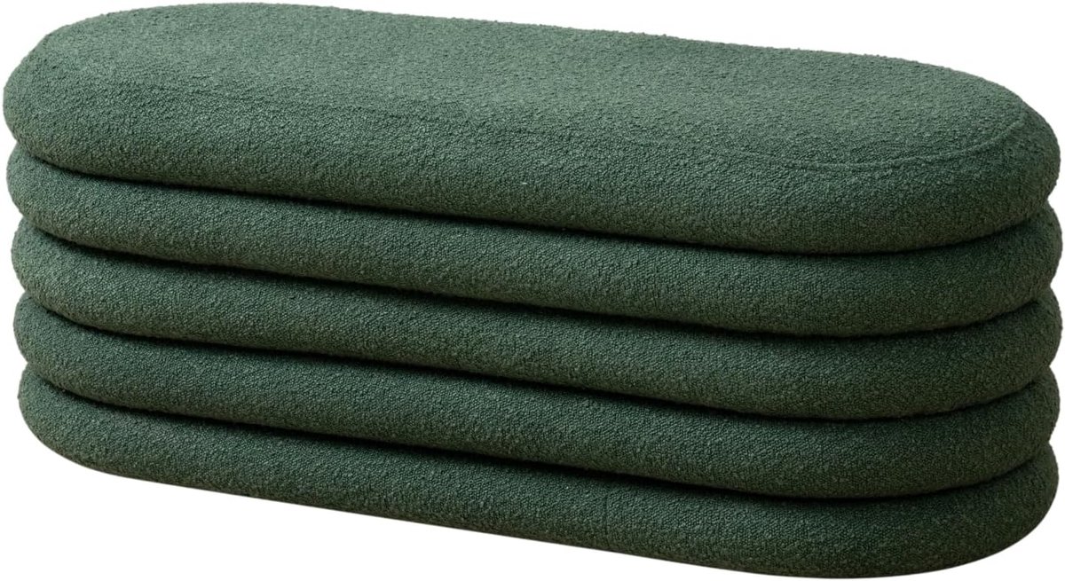 Blossom XL, kruk met opbergruimte, zitbank, zitkist, zitkruk, opbergdoos, gestoffeerde bank, tot 300 kg belastbaar, ottoman, boucle-overtrek, donkergroen