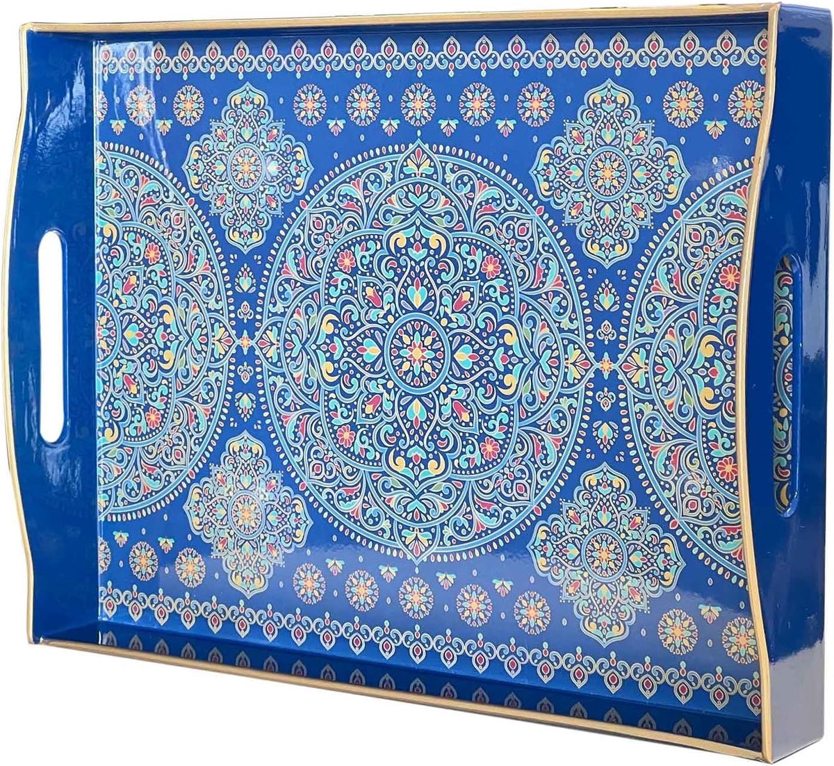 Dienblad, Gemarmerd Plastic Met Handgrepen, Rechthoekige IJdelheid En Serveerblad Voor Badkamer, Keuken, Poef En Salontafel, 39 x 28 cm (15,35 x 11,02 inch) (Verborgen patronen
