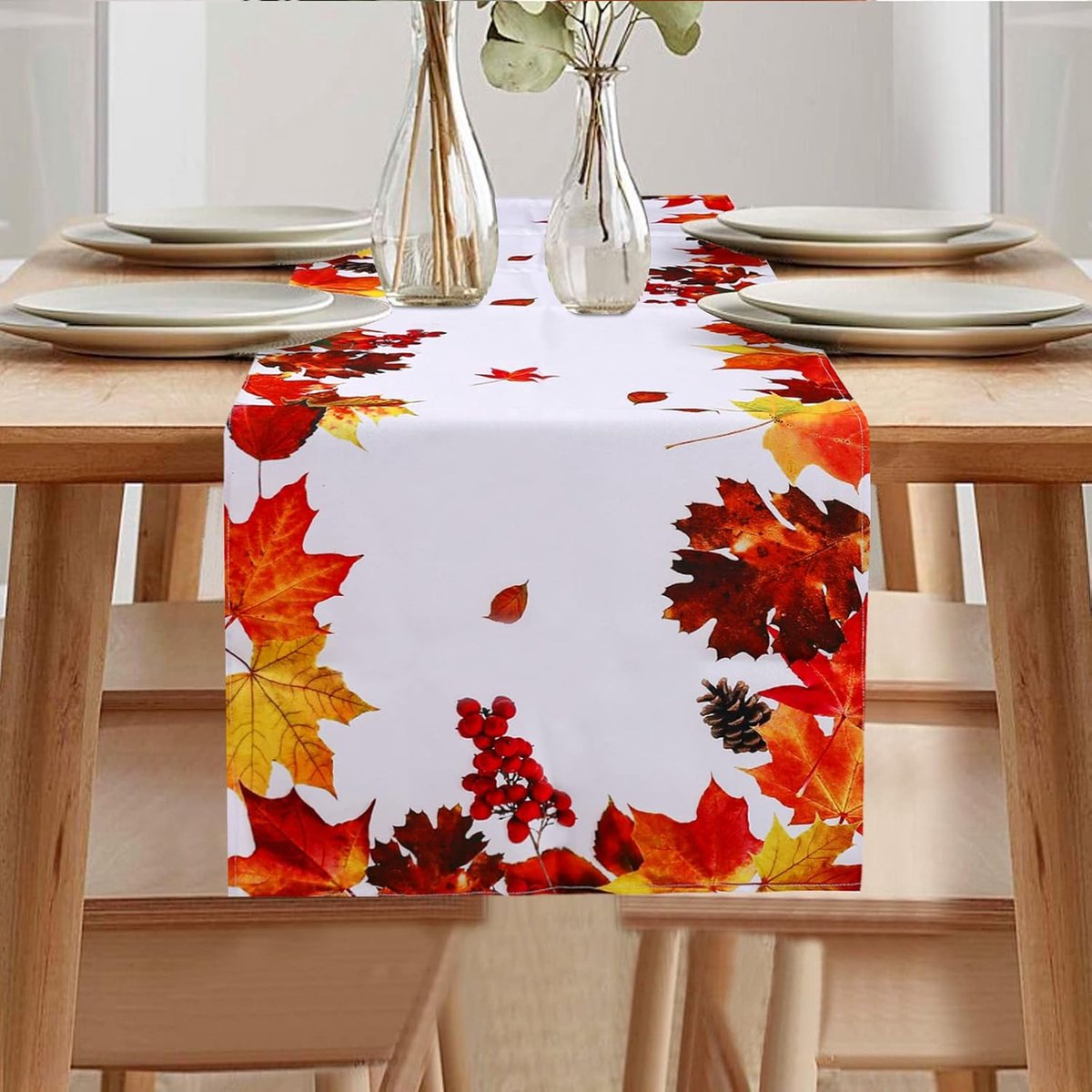 Tafelloper Esdoornblad Linnenlook, Tafelkleed Modern, Tafelloper Herfst, Bloemen, Tafelloper Decoratie, Tafelloper Voor Binnen En Buiten, Polyester, Herfst, 40 x 180 cm