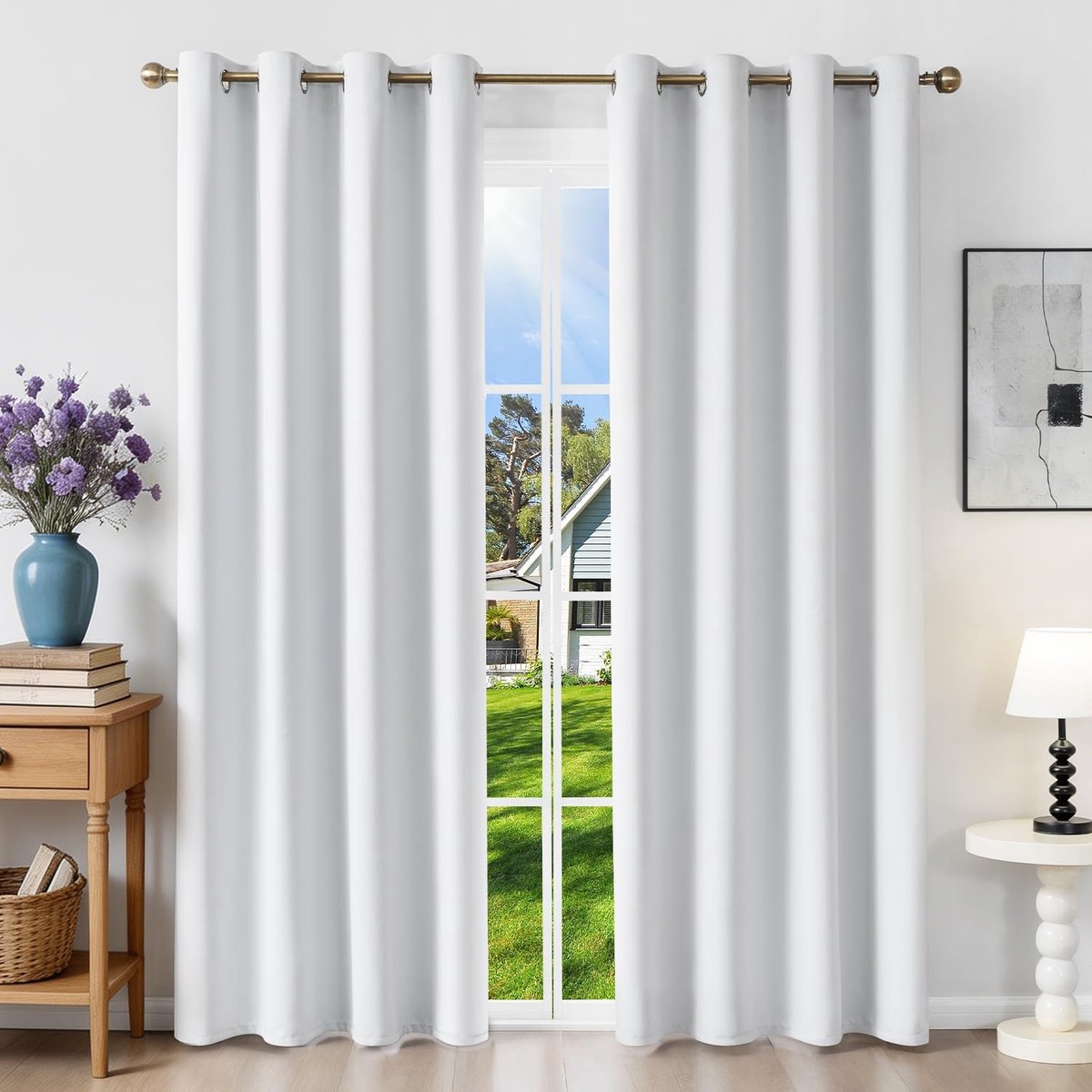 verduisteringsgordijn, isolerend, tegen kou, 140 x 200 cm (b x h), 2 stuks, raam, ondoorzichtig, grijs/wit, met oogjes, anti-hitte, uv-bescherming, lawaai, voor binnen, decoratie