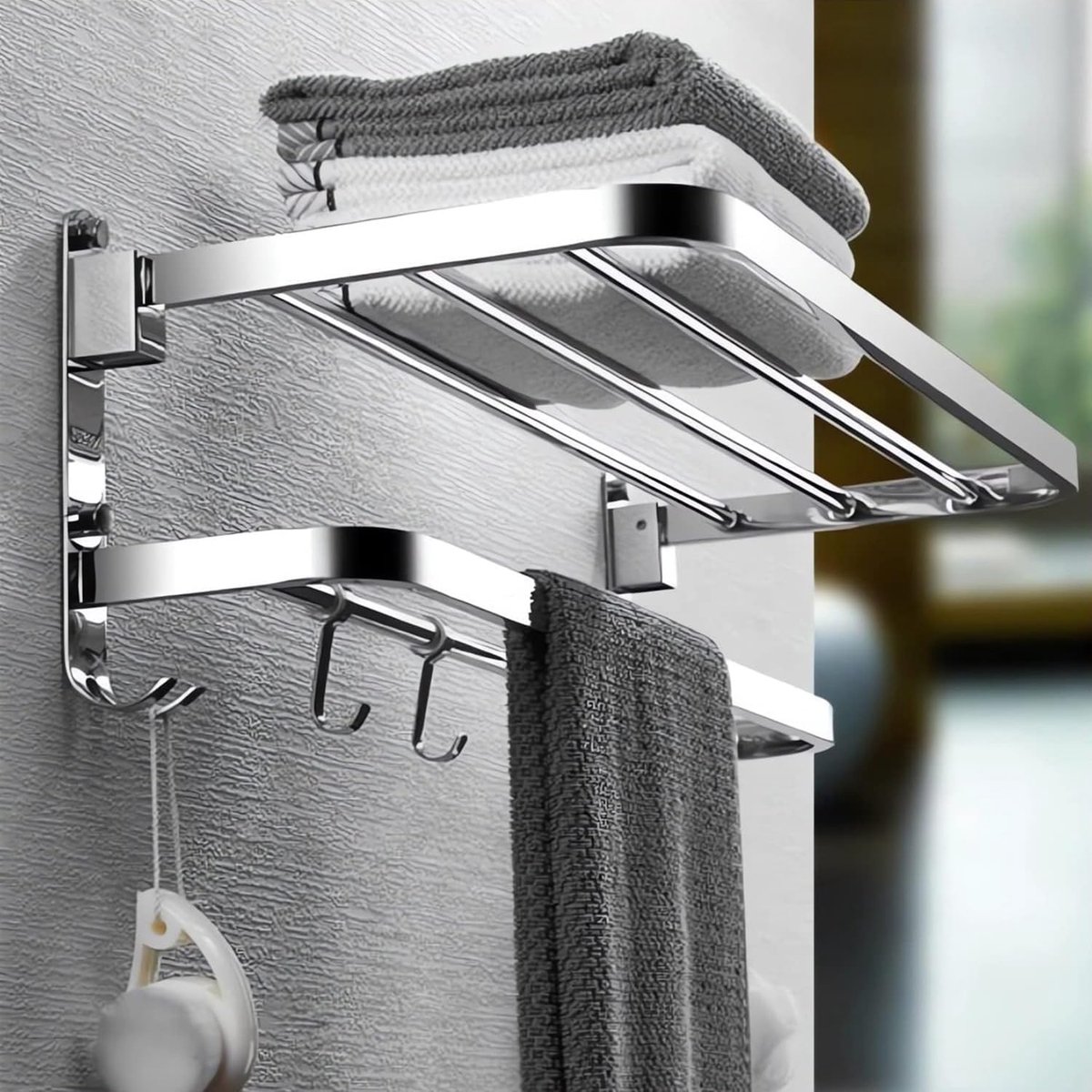 Handdoekhouder zonder boren, zilver, voor badkamer, handdoekhouder voor badkamer en keuken, badkameraccessoireset
