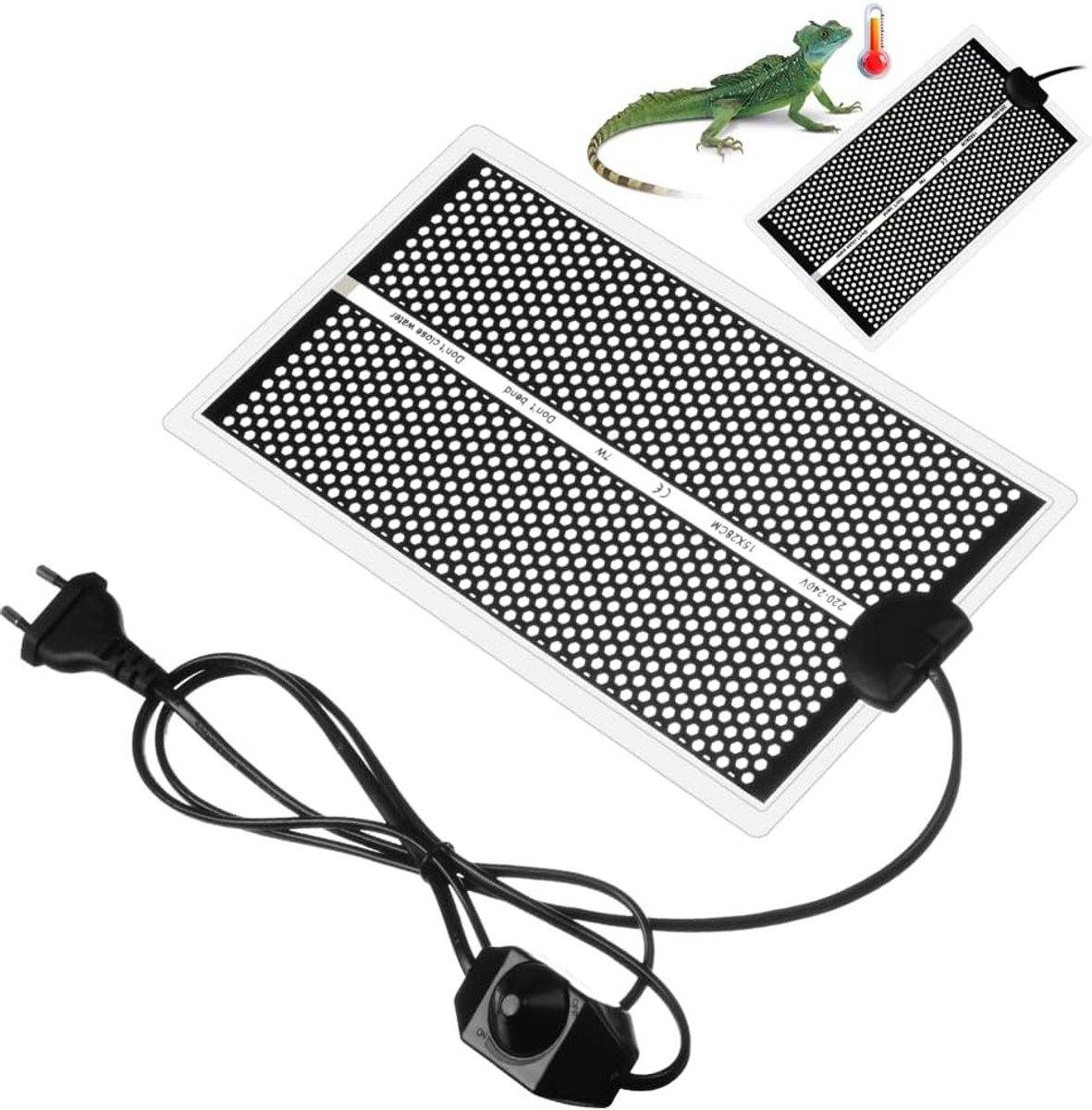 Verwarmingsmat voor reptielen, 7 W, 15 x 28 cm, warmtemat voor reptielen, terrarium, instelbare temperatuur voor reptielen, schildpadden, slangen, hagedissen, gekko's, emitekrabten
