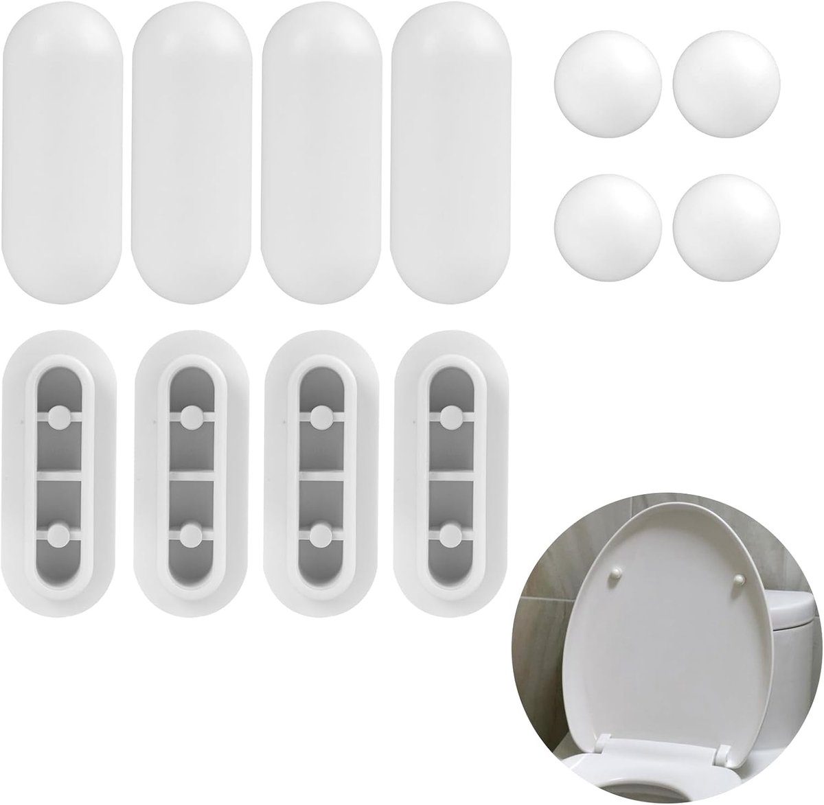 Set van 12 universele toiletbrilpads, stabilisatoren en beschermers voor ronde en verlengde stoelen, tweedelig toilet voor thuis, kantoor, hotel (wit)