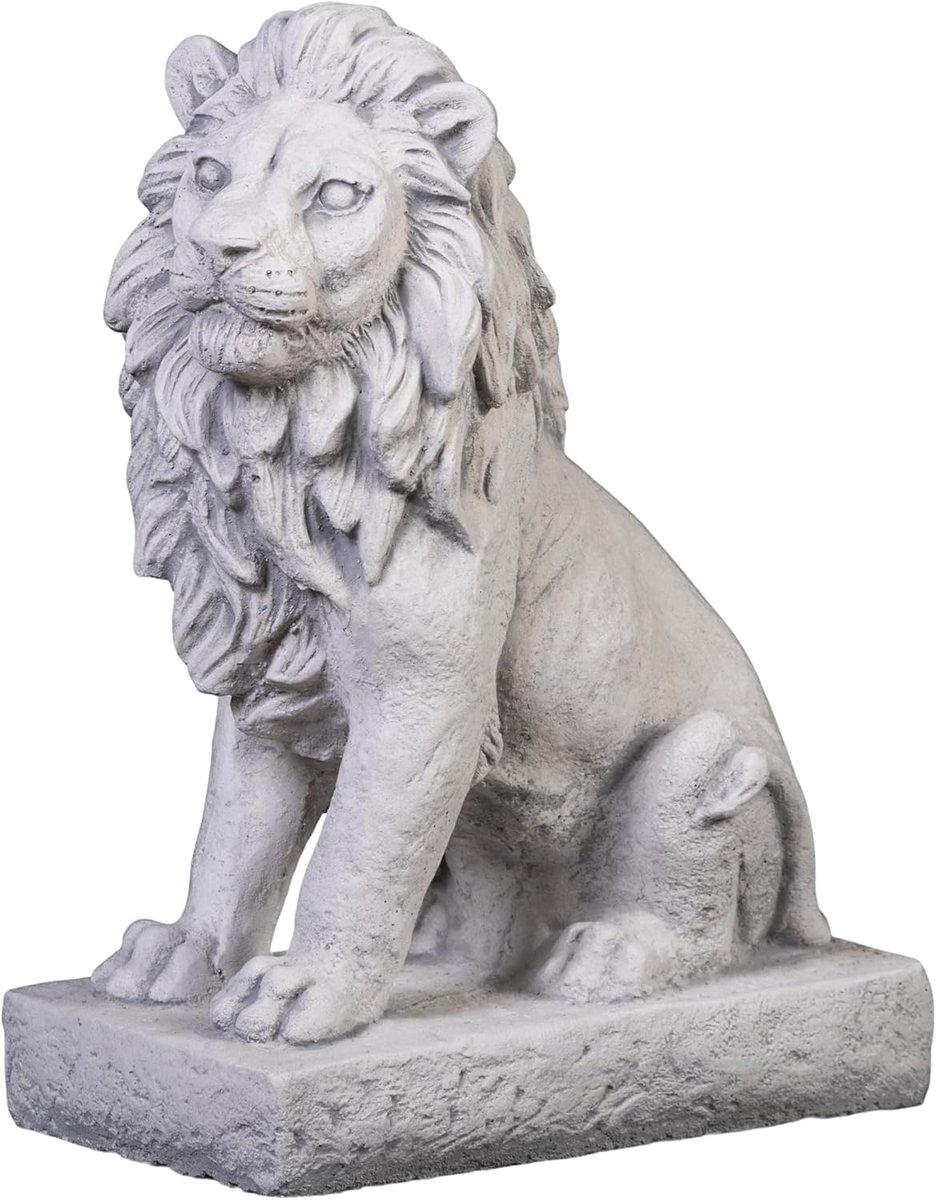 gartendekoparadies.de Leeuw poortwachter steenfiguur, H. 34 cm, 25 x 14 cm, 10 kg, grijs, vorstbestendig van steengietwerk voor buiten (links)