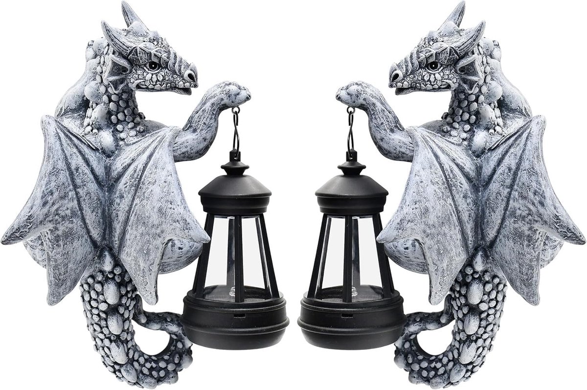 Drakenfiguren met zonnelampen boomstam tuindecoratie voor buiten: grappige draak tuinfiguren decoratie met zonne-lichtketting buiten geschenken voor mannen/vrouwen tuin hek boom accessoires