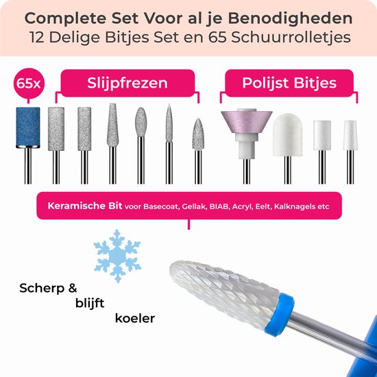 FOOCCA® Elektrische Nagelvijl - Nagelfrees 30000 RPM - Bedraad - Pen Pro - 12 Bitjes + 65 Schuurrolletjes + 3 Accessoires - Manicure en Pedicure Set - Ergonomische Aluminium Behuizing - Eeltverwijderaar - Kalknagels