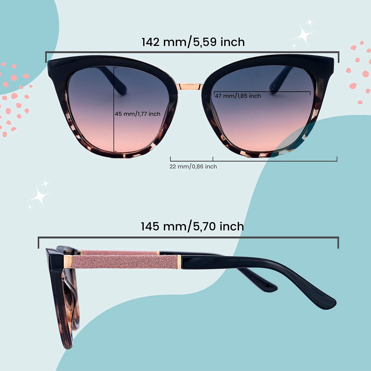 SnelShoppen - Modieuze SQUAD Zonnebril Dames Volwassenen Vierkant Bruine Havanna-druk Blauwe Roze Kleurverloop met Brillenkoker voor Feest en Zomer