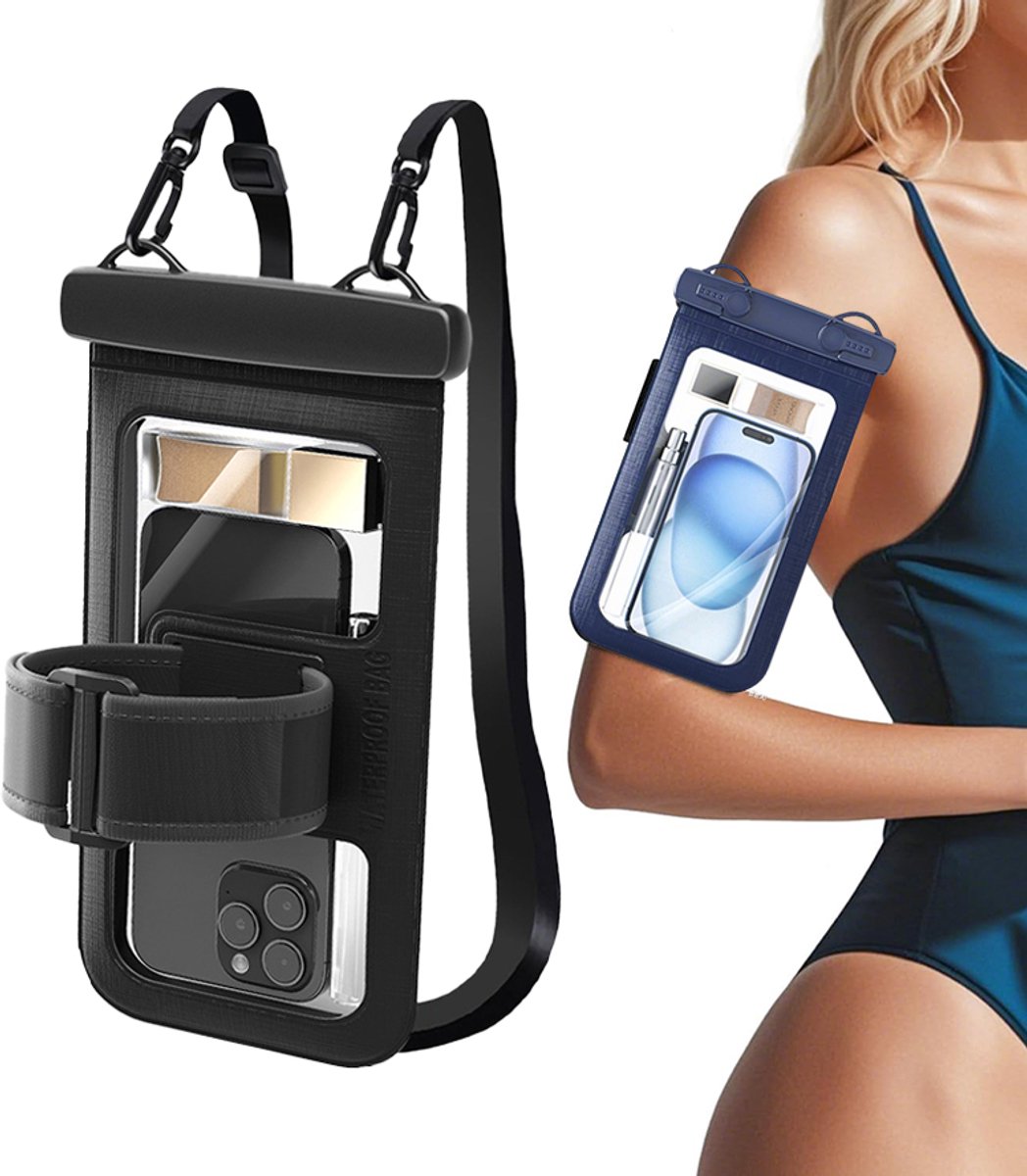 Nieuwe blauwe waterdichte sportarmbandtas - waterdicht telefoonhoesje - Dubbele Klipsluiting - Universeel voor Alle Smartphones - touchgevoelig venster 10,2×19,4 cm inclusief verstelbare armband en los hangkoord voor buitensport