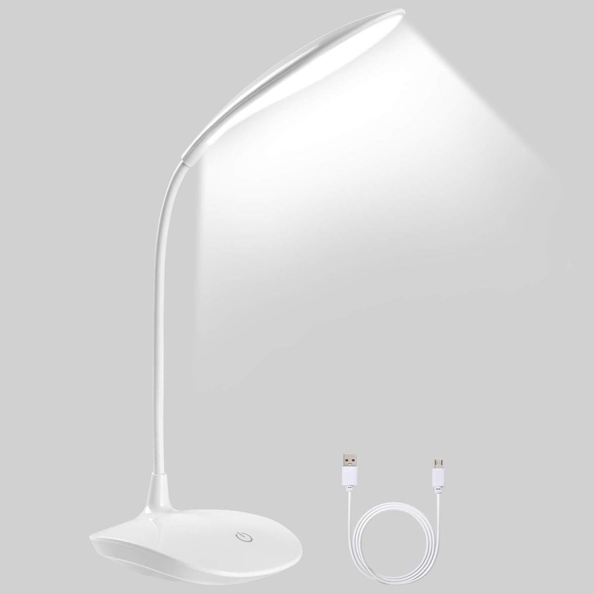 SSTRWGOOD Bureaulamp - LED Schrijflicht met 3 Helderheidsniveaus - 360° Flexibele Siliconen Arm - Geschikt voor Home Office en Studie - ABS Materiaal - 1.5W 5V USB Lamp met Ovale Antislipbasis - 13.5x12.5x43cm