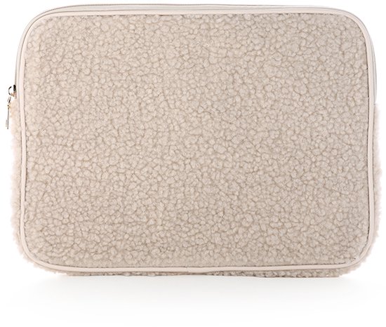 Beige teddy laptophoes met ritssluiting.