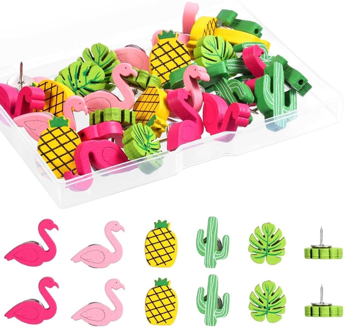 naalden, 30 stuks tekennaalden van flamingo-cactushout, schattige decoratieve punaises, schattige decoratieve spelden voor muren van kurk, foto en kaarten
