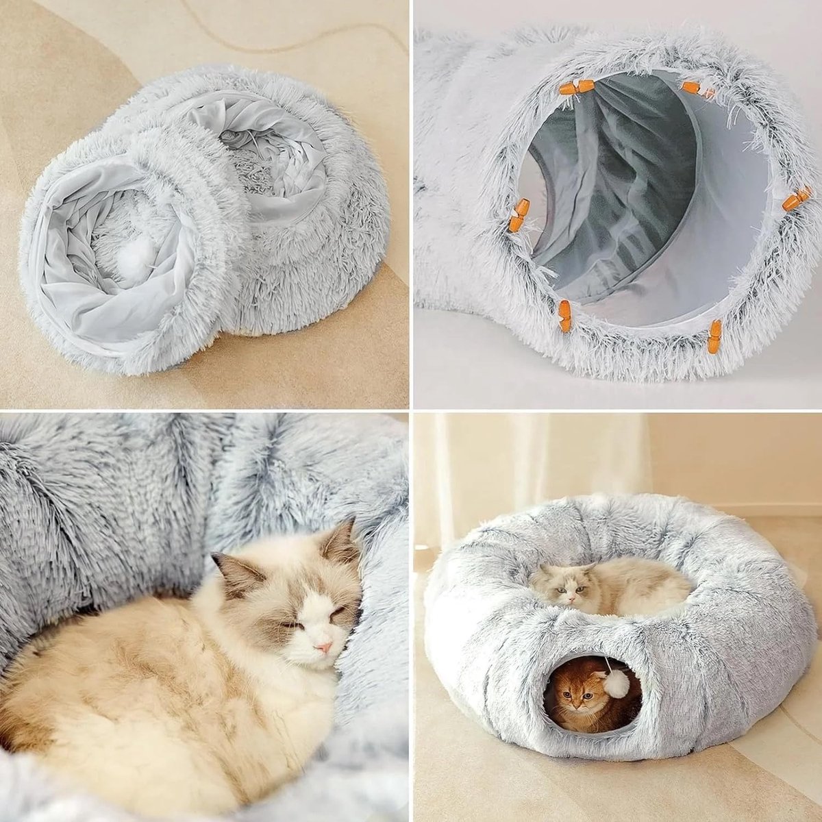 Pluche - Tunnel Kat - Kattenhuis - Speeltunnel kat - Grijs