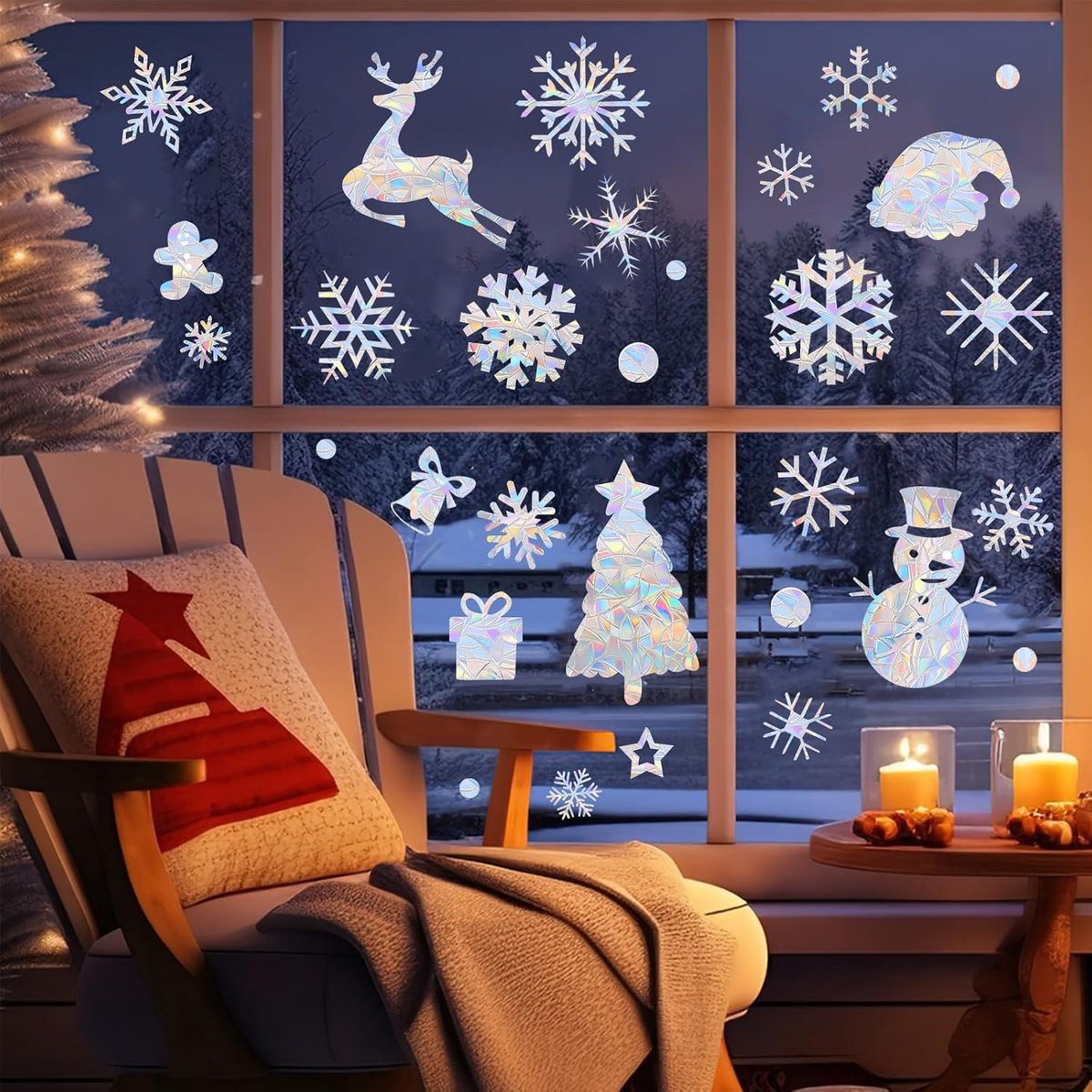Raamstickers, 4 vellen dubbelzijdige kerstraamdecoraties, PVC-glasstickers voor ramen, witte sneeuwvlok raamsticker, herbruikbare raamstickers voor kerst raamdecoratie