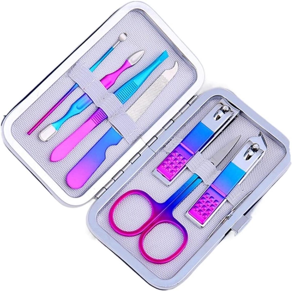 Nagelschaar Set - Manicure Set - Persoonlijke Verzorging - Roestvrij Staal - 7 stuks - Kleurrijk