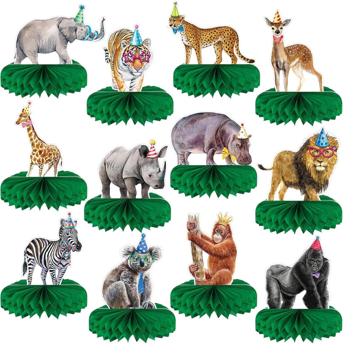 12 Stuks Jungle Dieren Wabencentra Safari Thema Feest Versieringen Wilde Beesten Bosviering Decoraties Babyshower Tafeldecoraties Middenstukken (Vers