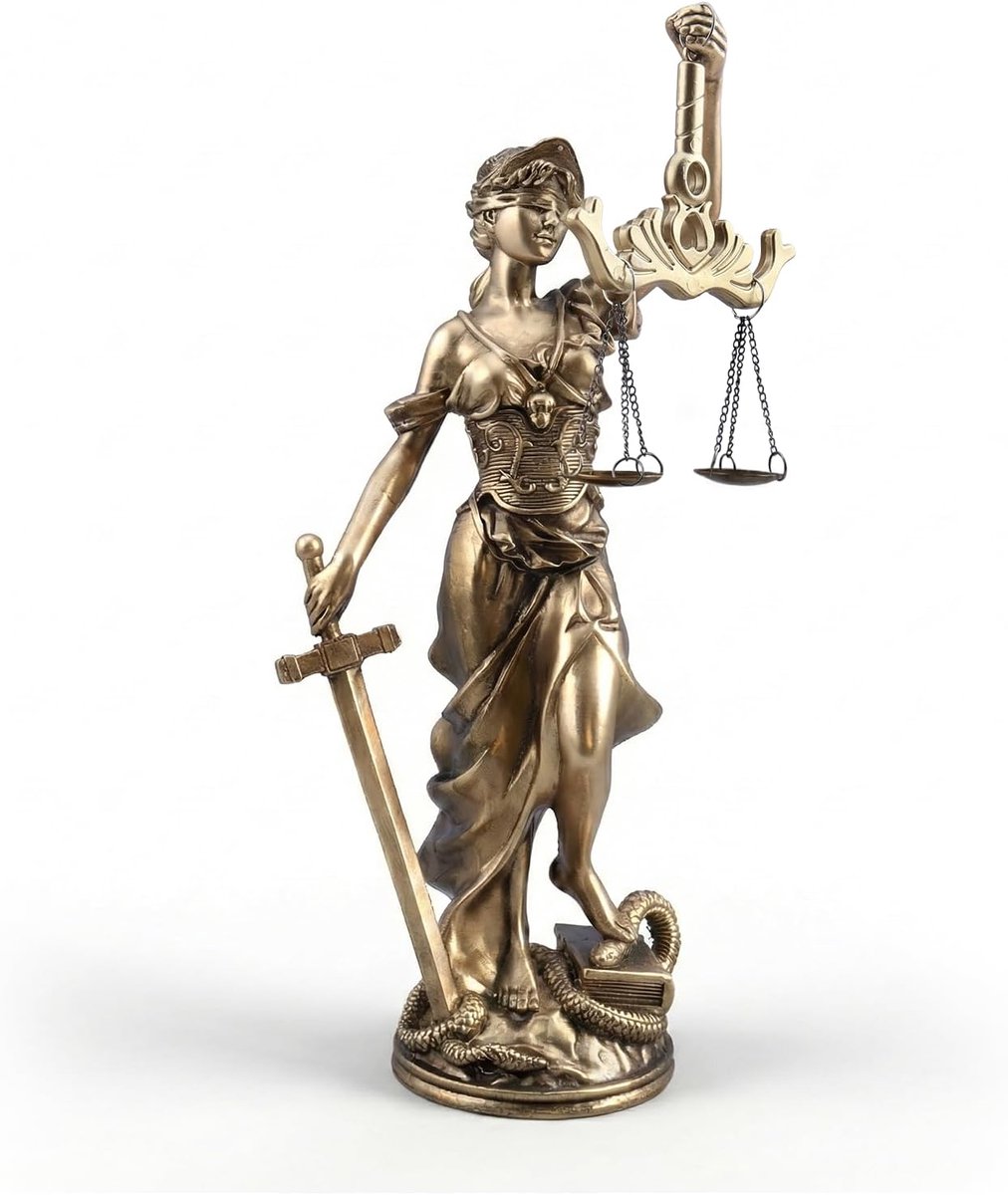 Justitia Beeld – Antiek Brons Resin Sculptuur, Griekse Godin van de Rechtvaardigheid Figuur voor Bureau, Boekenkast, Woondecoratie, Advocaat & Rechter Cadeau