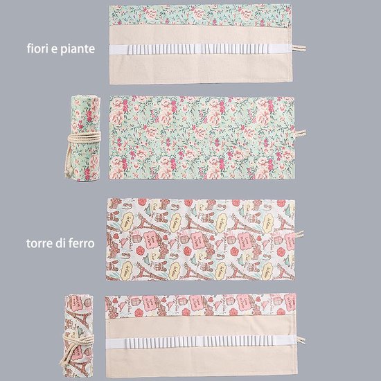 Etuis van canvas voor potloden | etui op rol, wasbaar, bloemenpatroon, voor aquarelpotloden, potloden en kleurpotloden — afbeelding 4