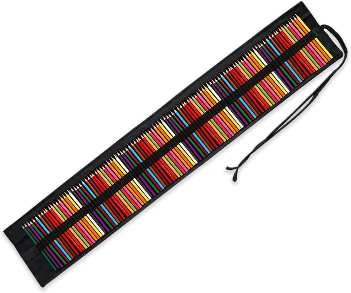108 Slots Handgemaakte Canvas Potlood Wrap, Zwart Schetsen Reizen Roll Up Potlood Houder Case voor Kleurpotloden, Kleurpen Opbergzakje voor Kunstenaar Studenten, Geen Potloden, 108,