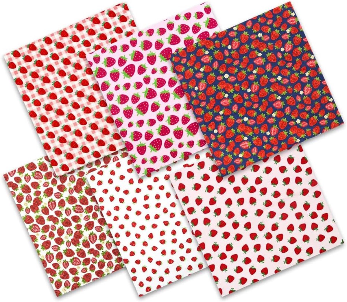 Fat Quarters, 6 Stuks Leuke Zoete Rode Aardbeien Stof Bundels, 50x50cm Polyester voor Quilten Patchwork Naaien Artcraft DIY