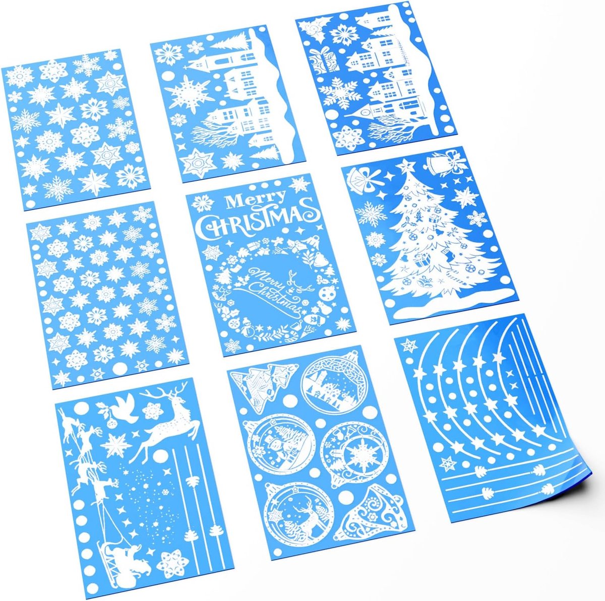 244 stuks Kerst Decoratie Kerstversiering, Zelfklevend, Wit, Raamdecoratie, Kerstmis, Herbruikbaar, PVC-Sneeuwvlokken, Raamstickers Kerstmis met Huizen voor Winter Ramen