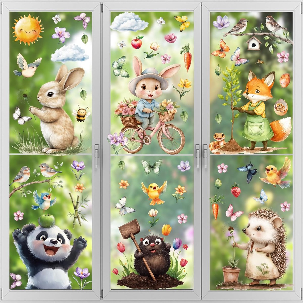 Raamstickers zelfklevend - 9 vellen raamstickers met kleine dieren, herbruikbare raamstickers voor kinderkamers, raamdecoratie, lentedecoratie, paasdecoraties