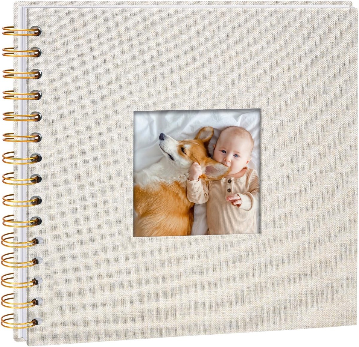 Fotoalbum in Linnen, 20,5 x 20,5 cm Herinneringen Boek met 40 Witte Pagina's Doe-Het-Zelf voor Reizen, Familie, Huwelijk, Kerstmis, Beige