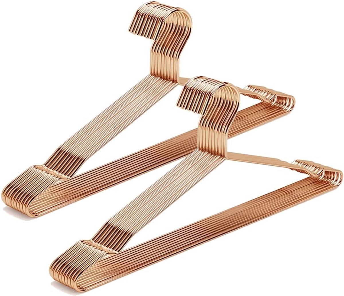 Home 20 stuks 43 cm roségouden ijzeren kleerhangers, metalen roodgoud, kleerhangers met antislip groef voor pak, T-shirt, hemd, jas, jurk en broek, robuust en duurzaam