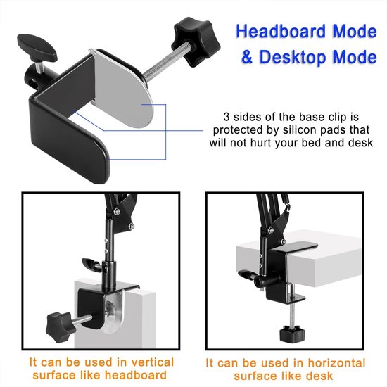 Stand Telefoonhouder voor bed, iPad-houder voor bureau, hoofdeinde, nachtkastje, tafel, compatibel met iPhone iPad Kindle of ander 4,5-13 inch schermapparaat — afbeelding 4