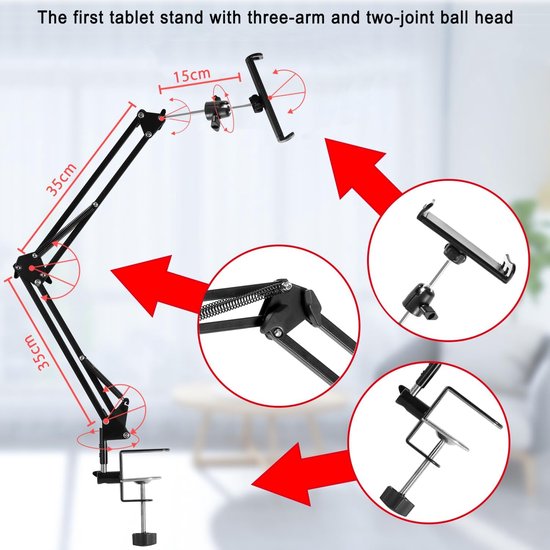 Stand Telefoonhouder voor bed, iPad-houder voor bureau, hoofdeinde, nachtkastje, tafel, compatibel met iPhone iPad Kindle of ander 4,5-13 inch schermapparaat — afbeelding 5