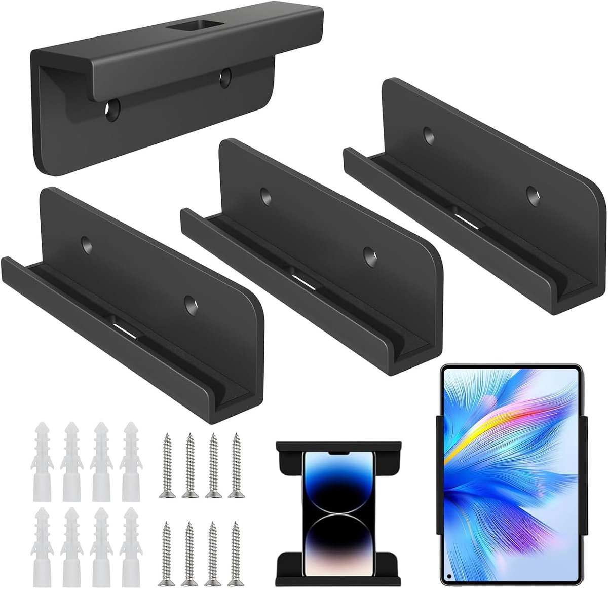 2 paar tablethouders voor muur, universele wandhouder, tablet, compatibel met iPad, iPhone, Samsung, Xiaomi, Lenovo, tabletwandhouder voor slaapkamer, keuken, badkamer