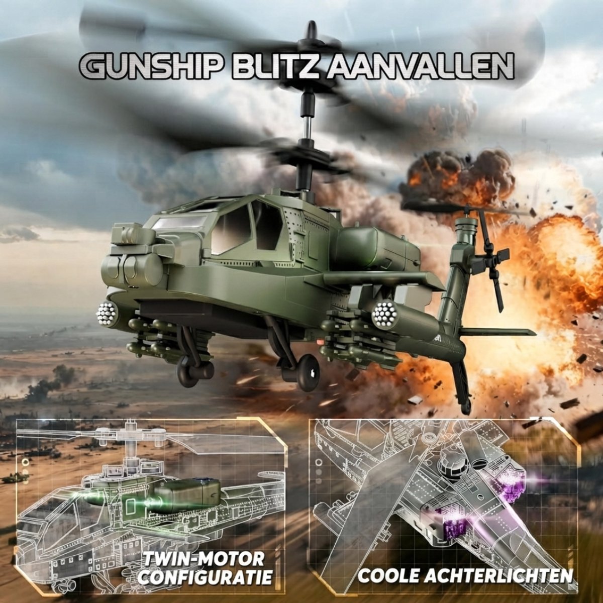 SP® Rc Helicopter - Rc Helicopter voor Buiten - Bestuurbare Helikopter - Groen - 29cm x 10cm x 12cm — cadeau in Spellen & Speelgoed - foto 2