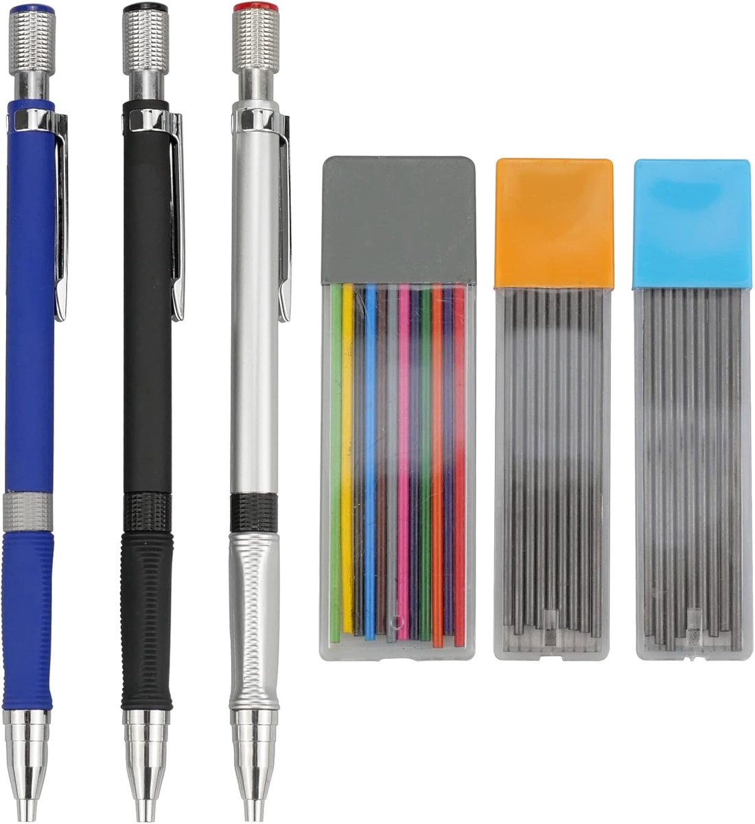3 stuks 2.0mm Vulpotlood 2B Automatisch Potlood Kleur En Zwarte Vullingen Voor Tekenen, Schetsen