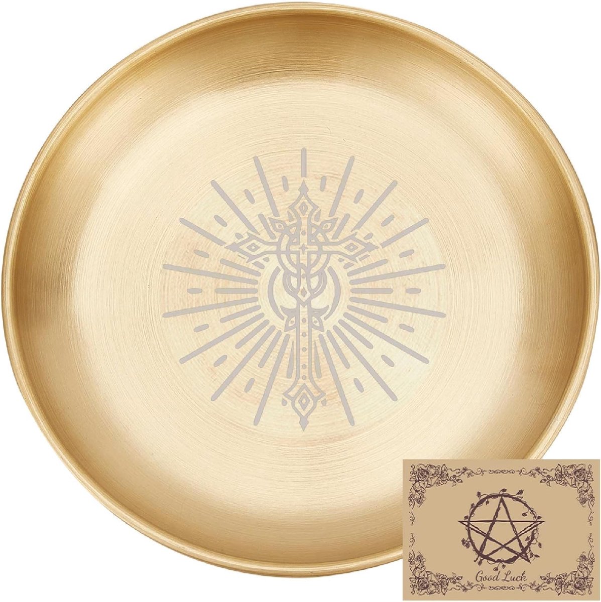 Kruis Offerbak Altaarrituelplaat Roestvrij Staal Gouden Kristal Opberging Platte Schaal Ronde Dienblad Gebedsschaal Kaarsenhouder Sieradenschaal Voor Wierook Wierookvat 14x14cm
